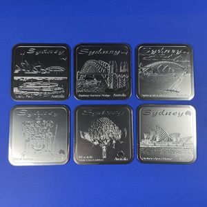 Riga Set of 6 Silver Etched South Australia Sydney Etched Drink Coasters‎